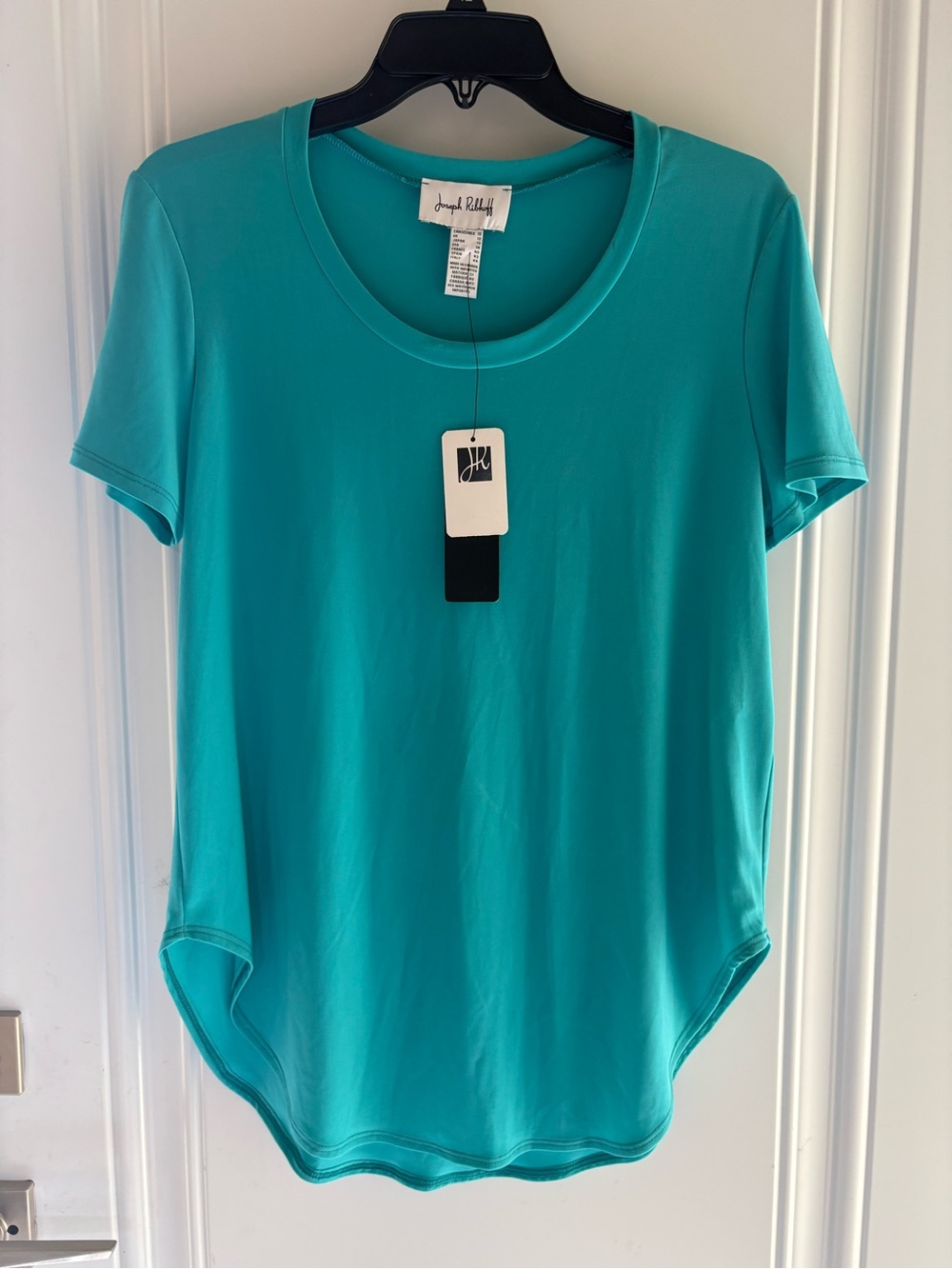Joseph Ribkoff Blue Turquoise Short-Sleeve Scoop Neck Top in Size 10
